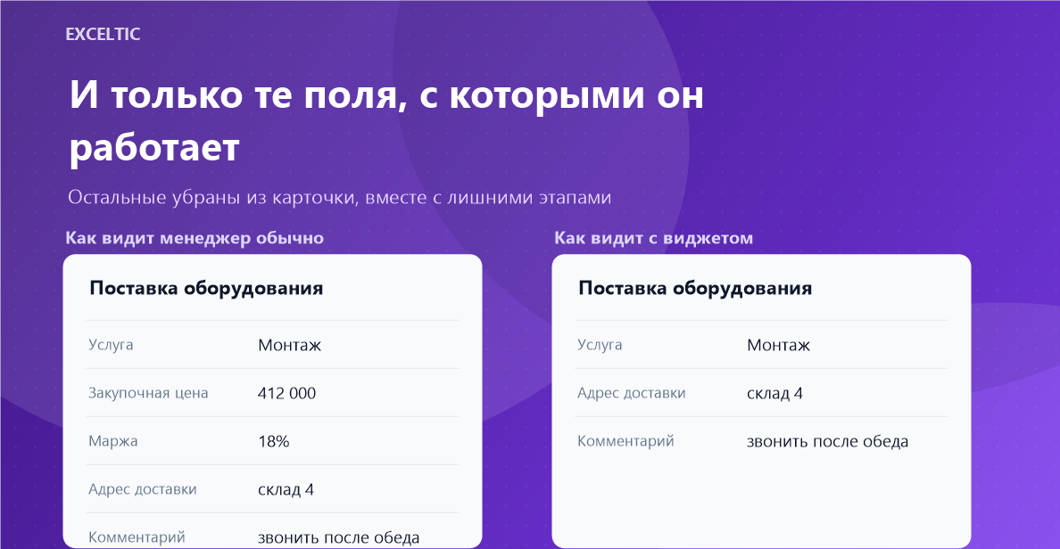 Скрытие полей и этапов